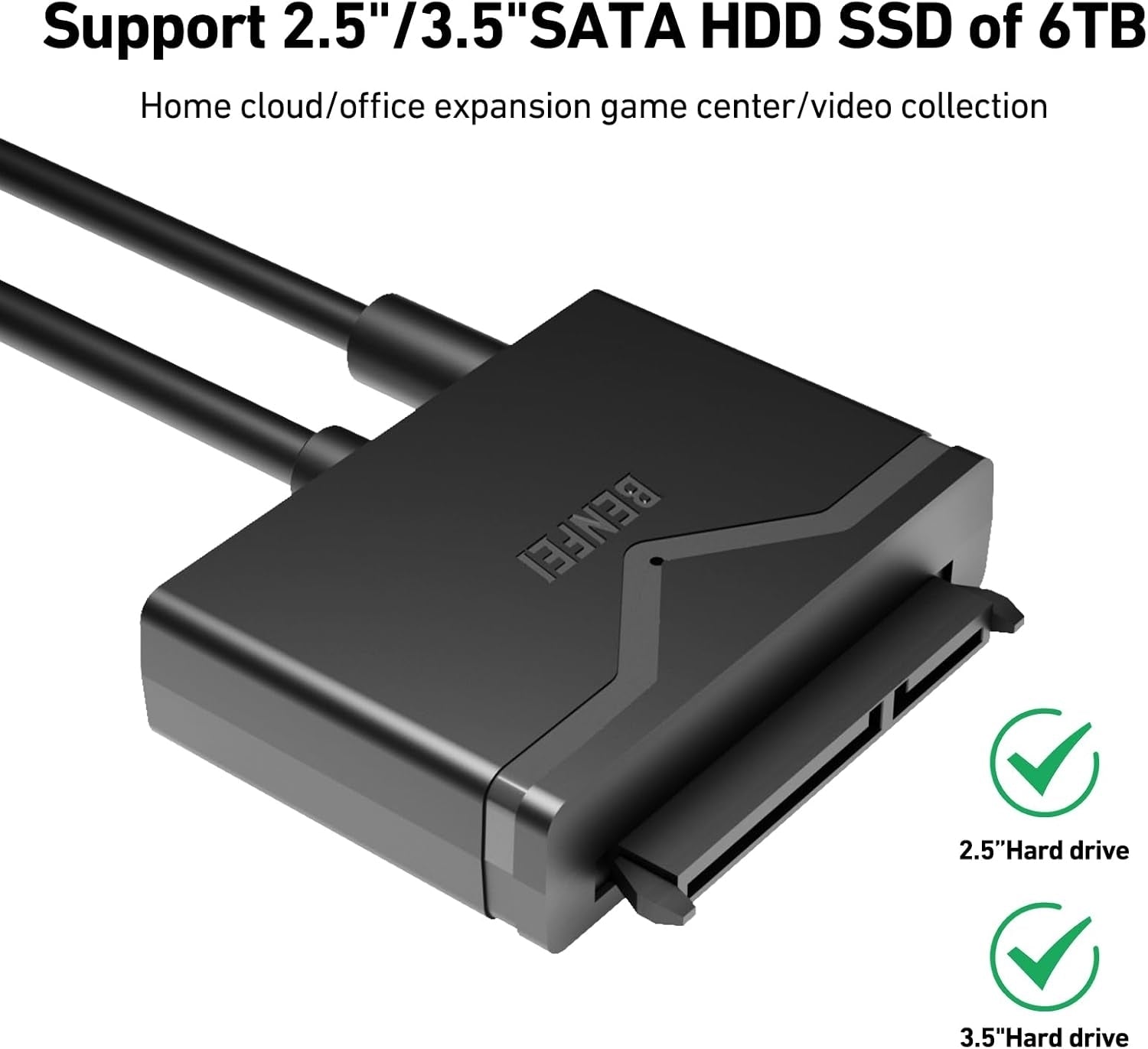 BENFEI 221BK USB 3.0 to SATA III Hard Drive Adapter for 2.5/3.5-inch HDD/SSD with 12V/2A Power Adapter, Support UASP 4