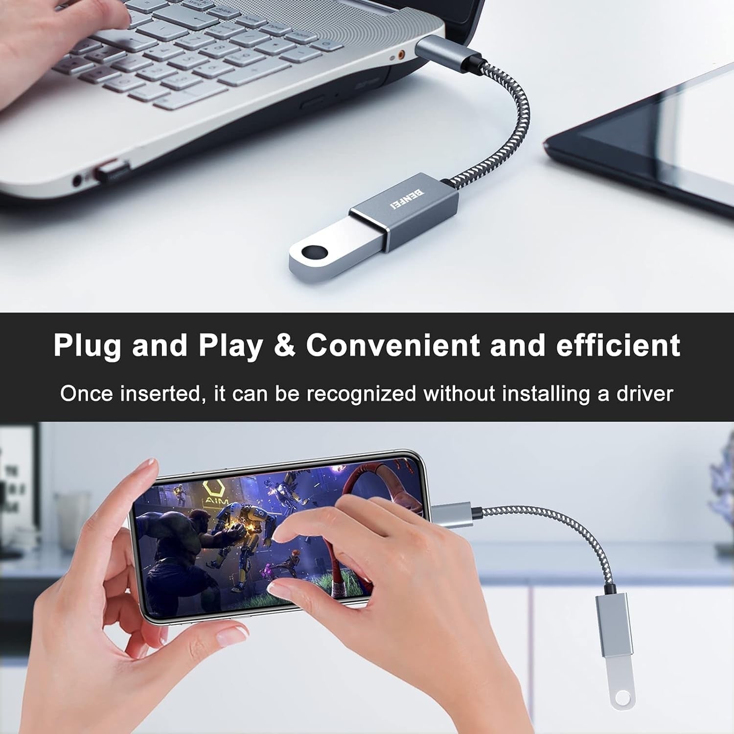 BENFEI 262GY-2P USB 3.0 USB-C to USB-A Adapter (2-pack) 3
