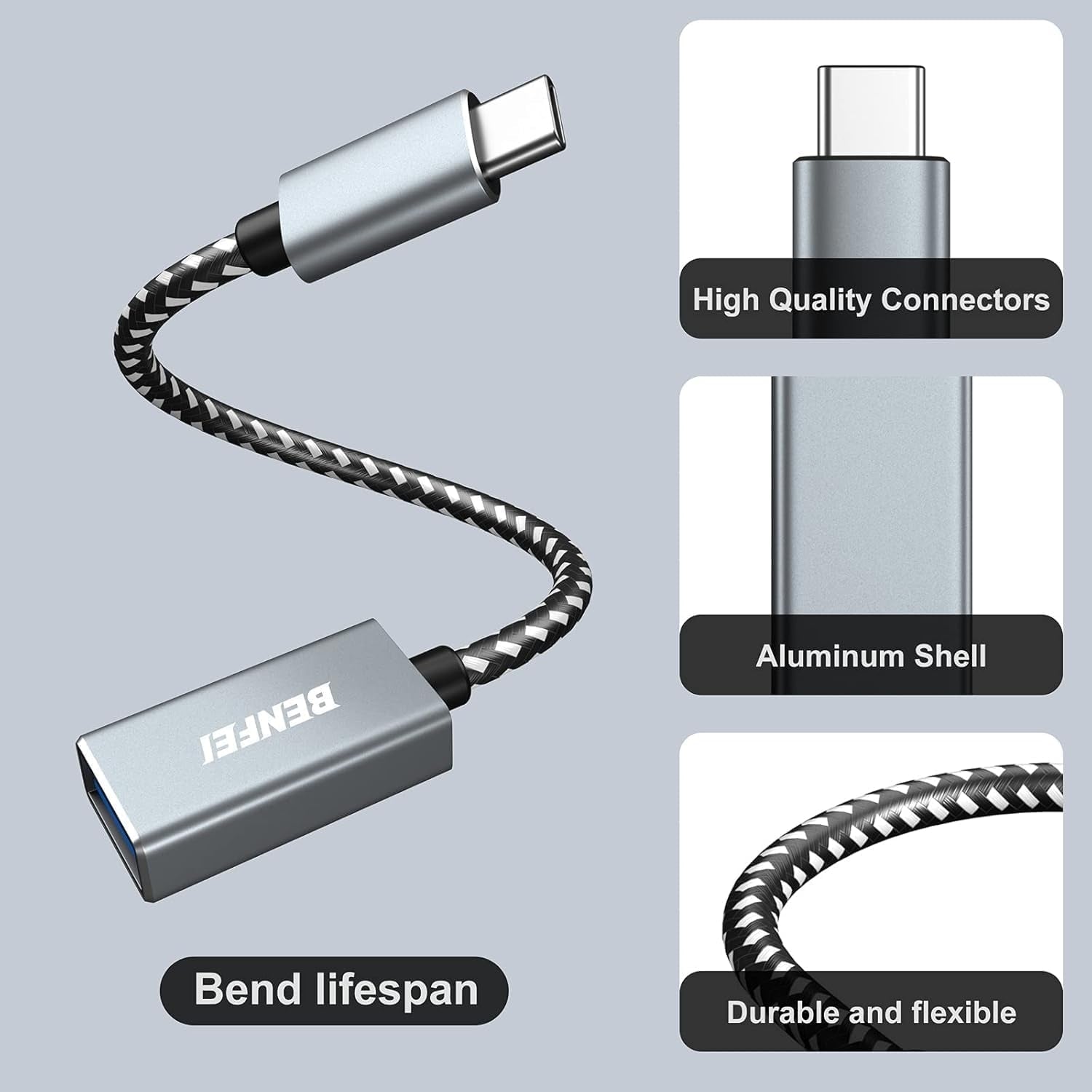 BENFEI 262GY-2P USB 3.0 USB-C to USB-A Adapter (2-pack) 5