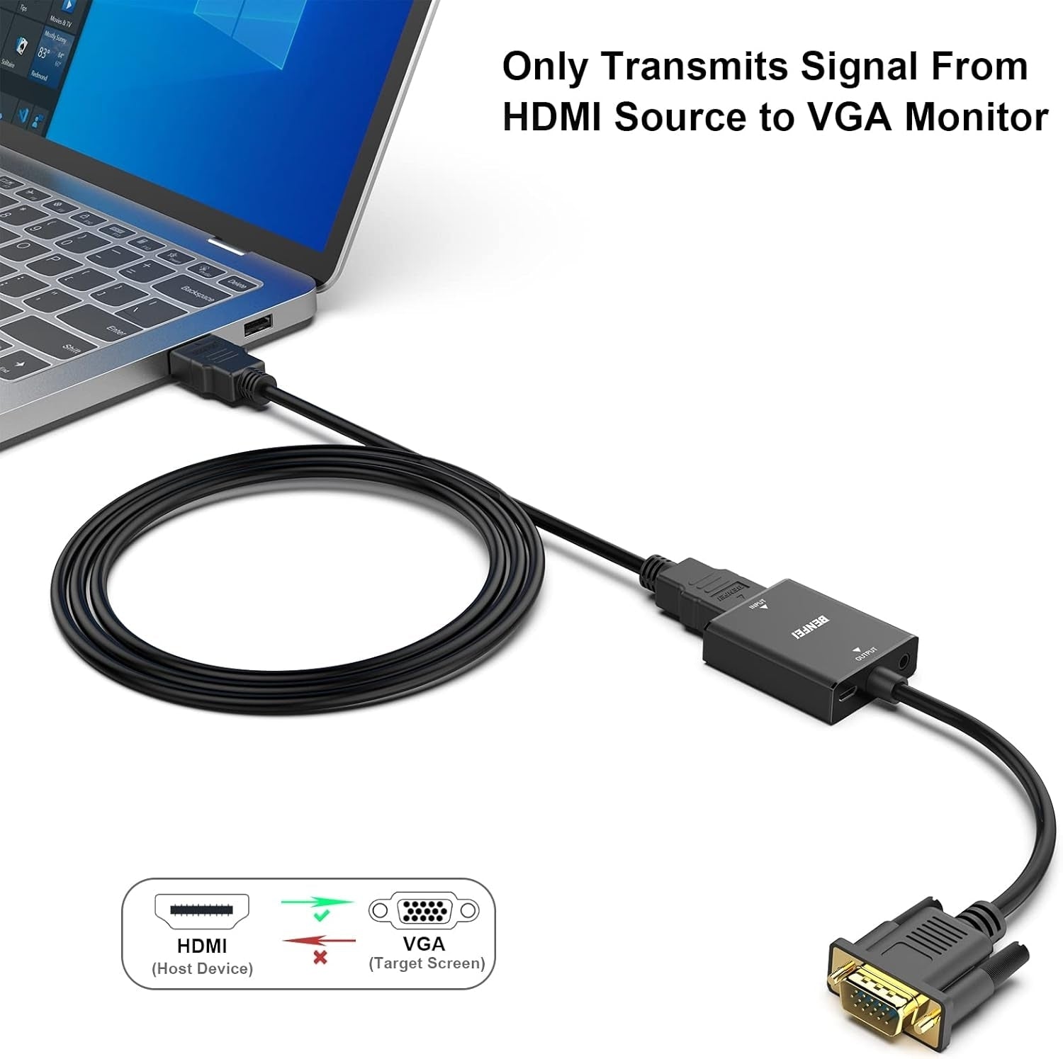 BENFEI HDMI to VGA, Uni-Directional HDMI Computer to VGA Monitor  Adapter (Female to Male) with 3.5mm Audio Jack 4