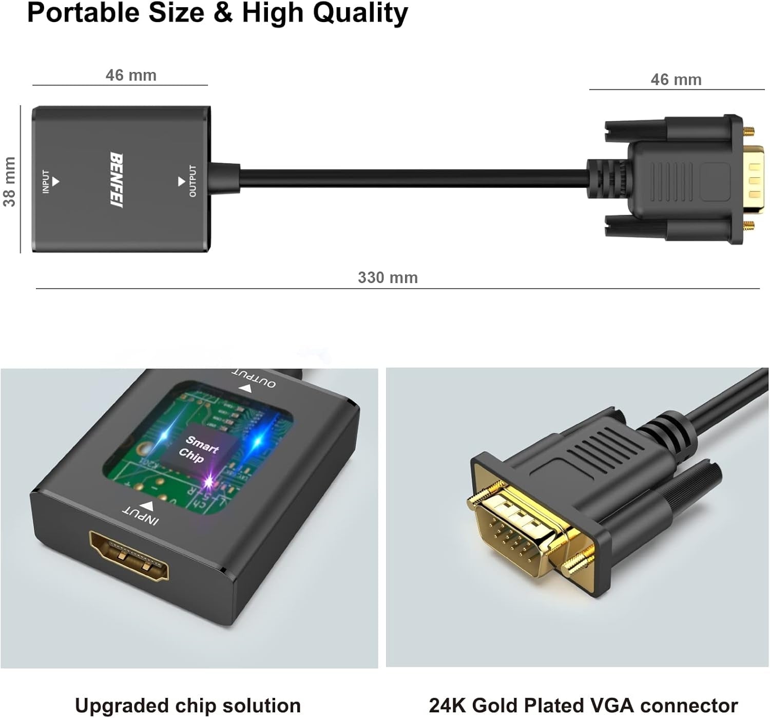BENFEI HDMI to VGA, Uni-Directional HDMI Computer to VGA Monitor  Adapter (Female to Male) with 3.5mm Audio Jack 8