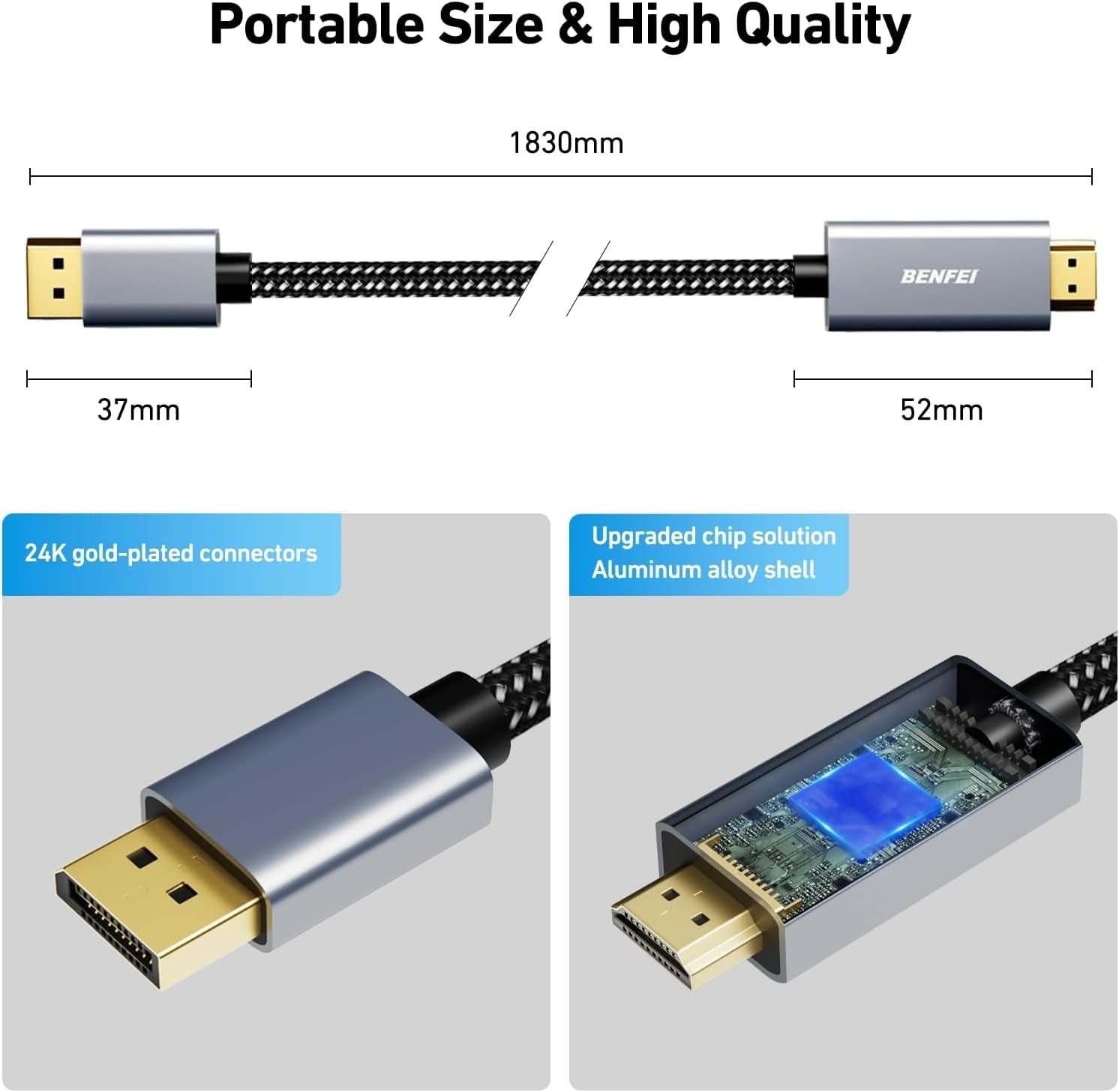 BENFEI 4K DisplayPort to HDMI 90cm Cable 7