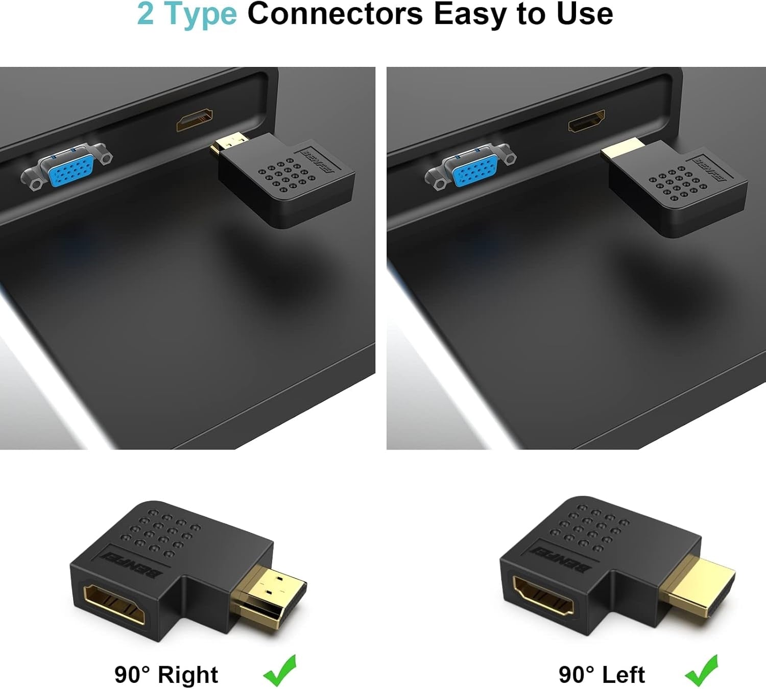BENFEI HDMI Male to Female Right Angle 90 Degree Adapter 3