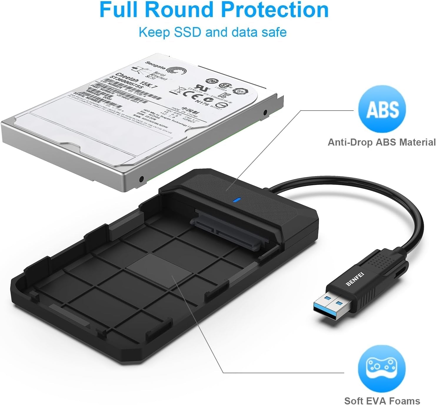 BENFEI 2.5 Inch SATA to USB Tool Free External Hard Drive Enclosure 4