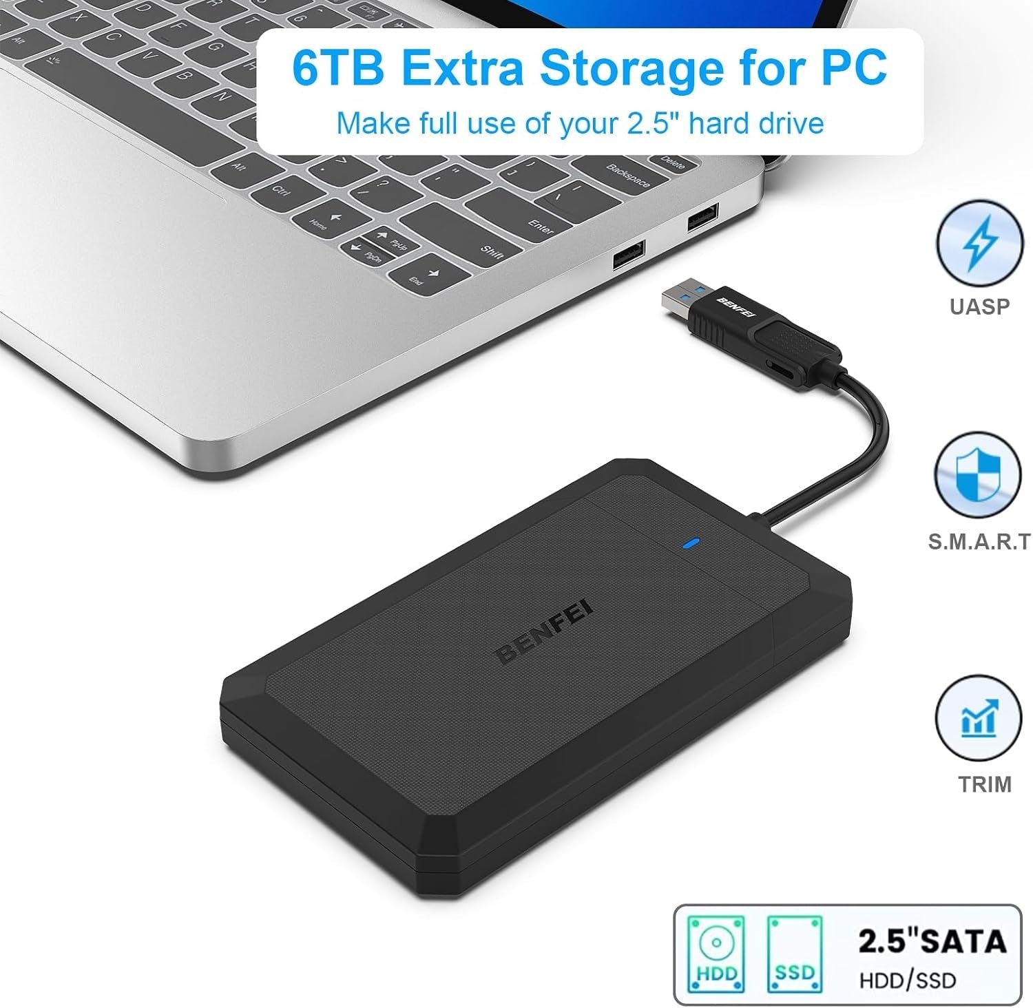 BENFEI 2.5 Inch SATA to USB Tool Free External Hard Drive Enclosure 5