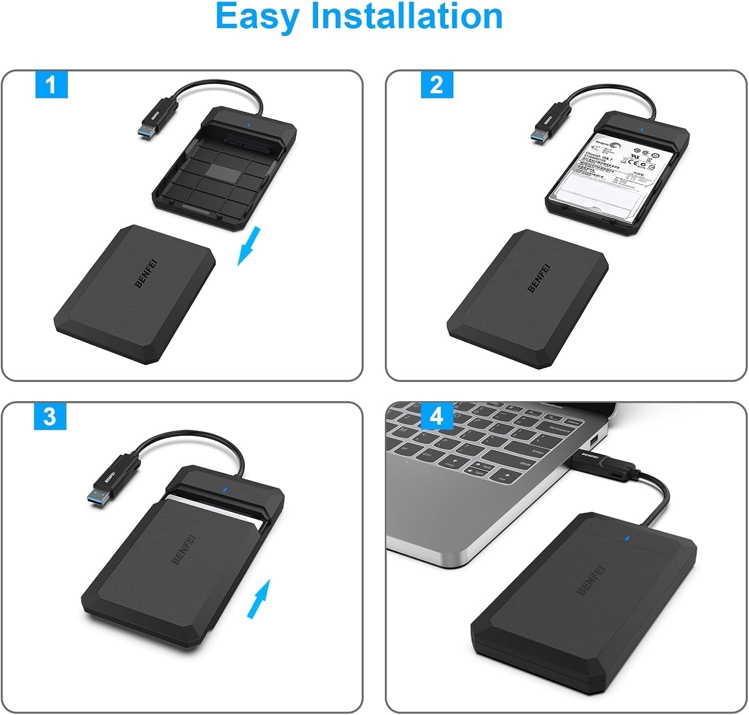 BENFEI 2.5 Inch SATA to USB Tool Free External Hard Drive Enclosure 7