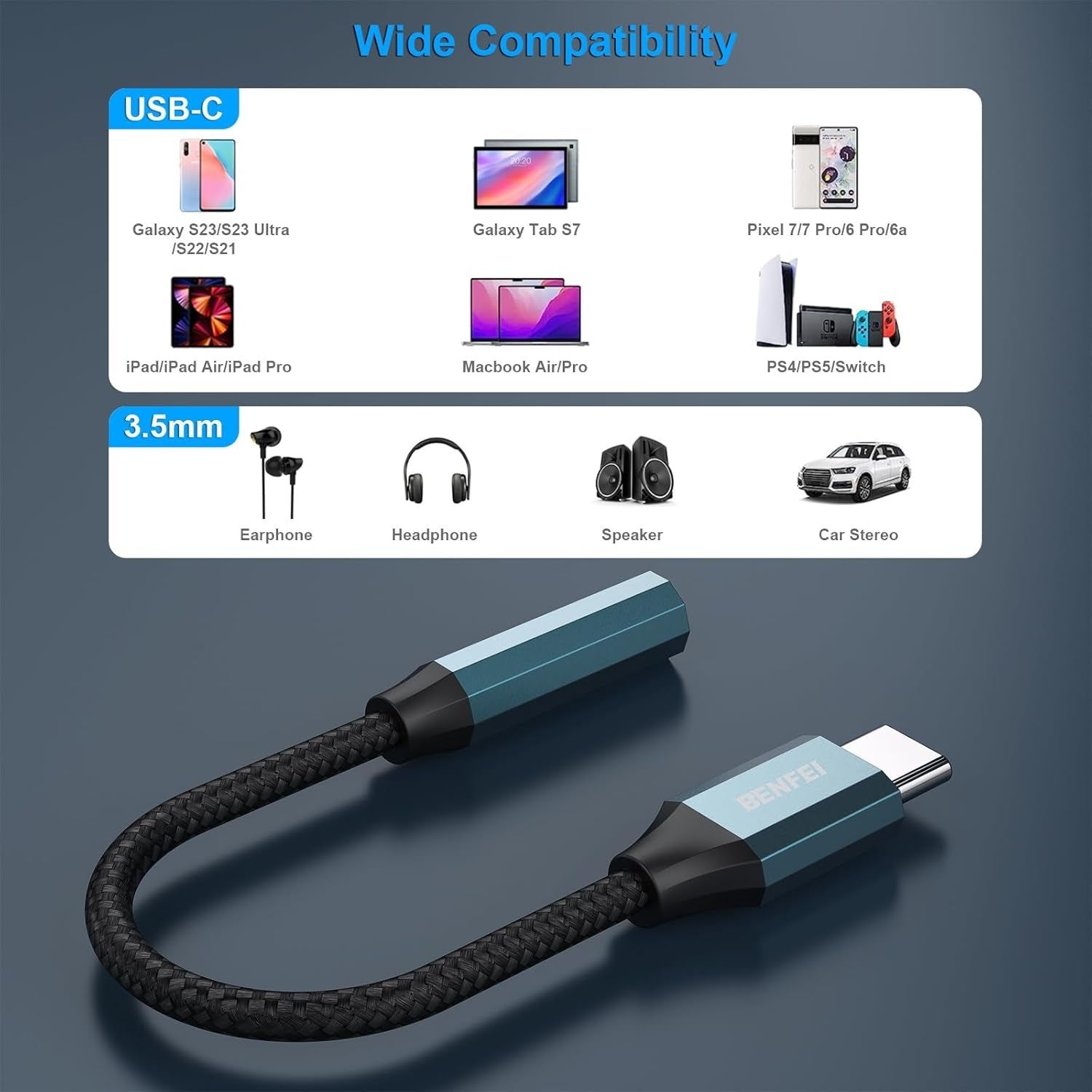 BENFEI USB-C to 3.5mm Audio Jack Adapter 6