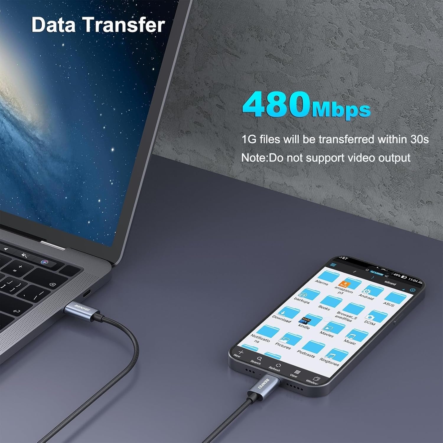 BENFEI 351SL-6F 100W USB-C to USB-C Fast Charging Cable Aluminum Shell Tangle-Free Silicone 7