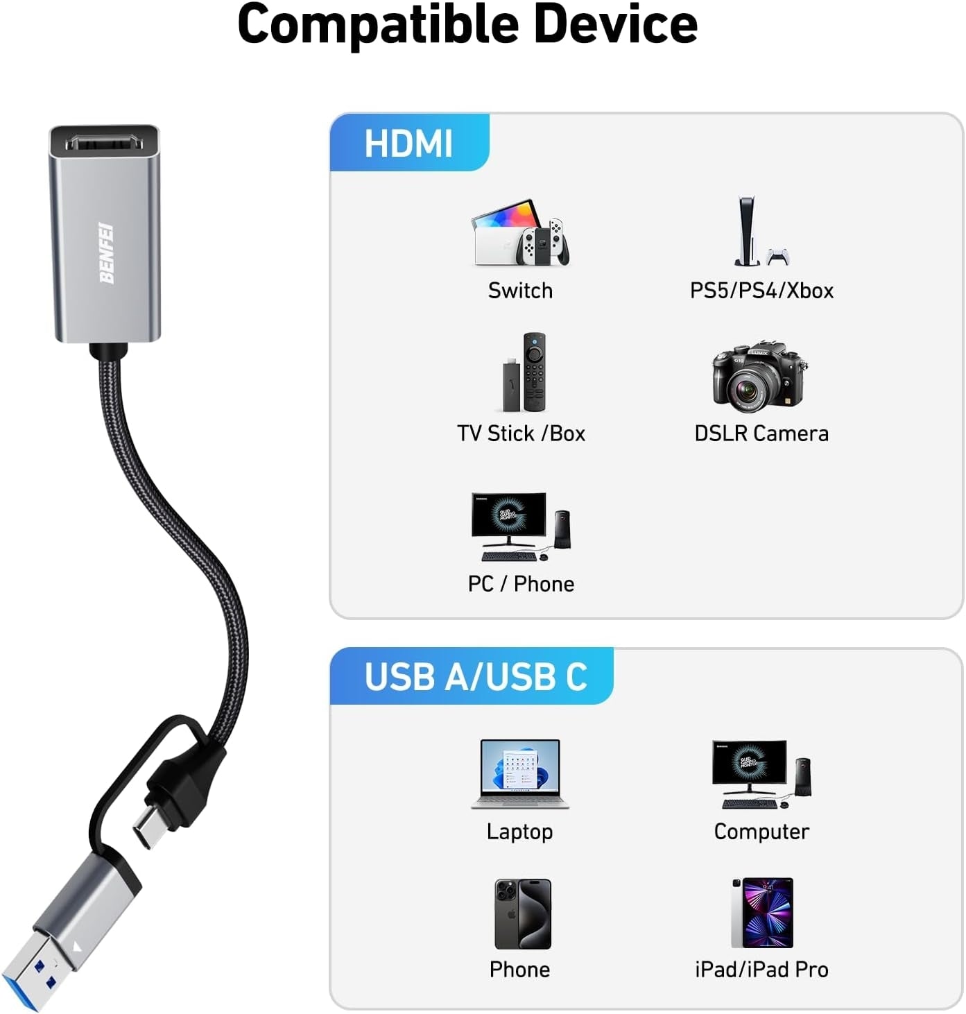 BENFEI Video/Audio Capture Card Supporting Full HD 1080P 7