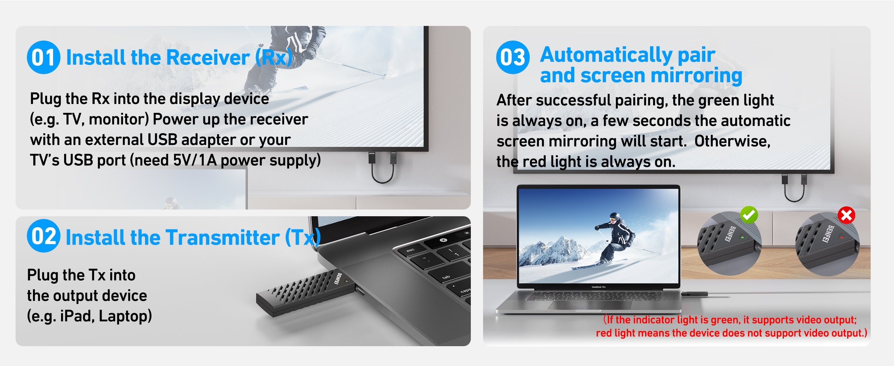 BENFEI 374BK Wireless HDMI Transmitter and Receiver (30M) 1920 x 1080P@60Hz 6
