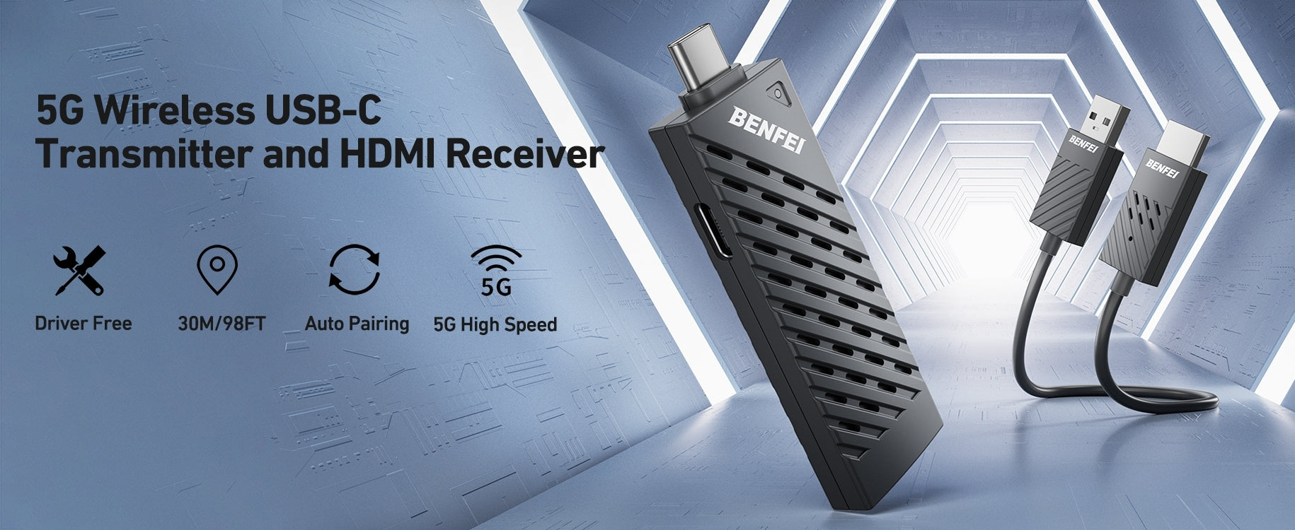BENFEI 374BK Wireless HDMI Transmitter and Receiver (30M) 1920 x 1080P@60Hz 7
