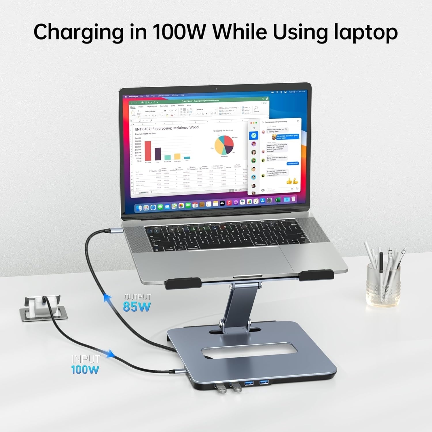 BENFEI 380GY Laptop Stand with USB C 6 in1 4K@60Hz HDMI, 4 x USB3.0, 100W PD Docking Station 3