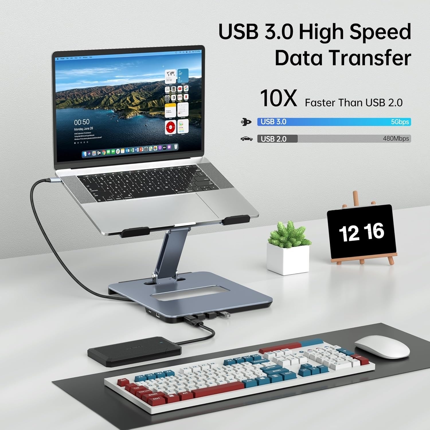 BENFEI 380GY Laptop Stand with USB C 6 in1 4K@60Hz HDMI, 4 x USB3.0, 100W PD Docking Station 4