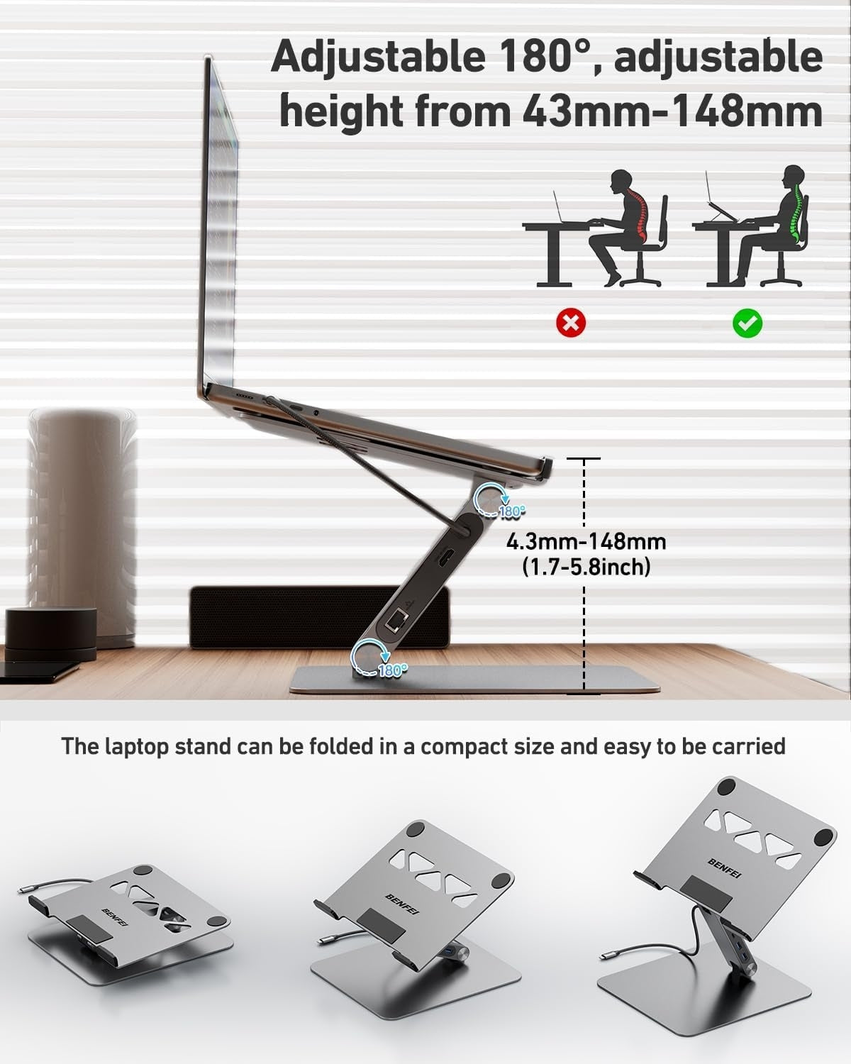 BENFEI 398GY TYPE-C 6-in-1 HDMI+USB-C(10G)+RJ45+2xUSB-A(10G)+PD 8