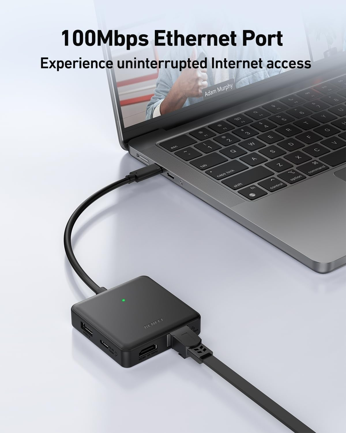 BENFEI 399BK 6-in-1 USB-C HUB to HDMI(8K)+USB3.2(10Gbps)+USB2.0x2+PD100W+RJ45 Black 4
