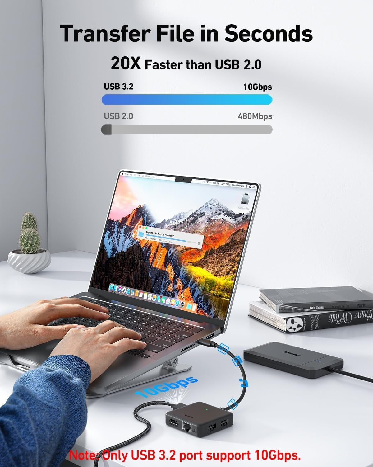 BENFEI 399BK 6-in-1 USB-C HUB to HDMI(8K)+USB3.2(10Gbps)+USB2.0x2+PD100W+RJ45 Black 7