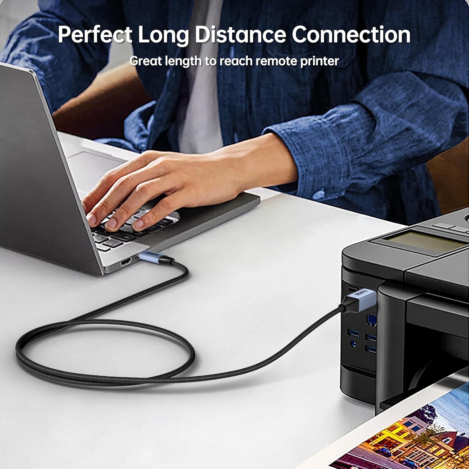 BENFEI 405GY-1.5M USB B to USB C Printer Cable, Nylon Braided, Premium Aluminium Alloy Case 1.5M 7