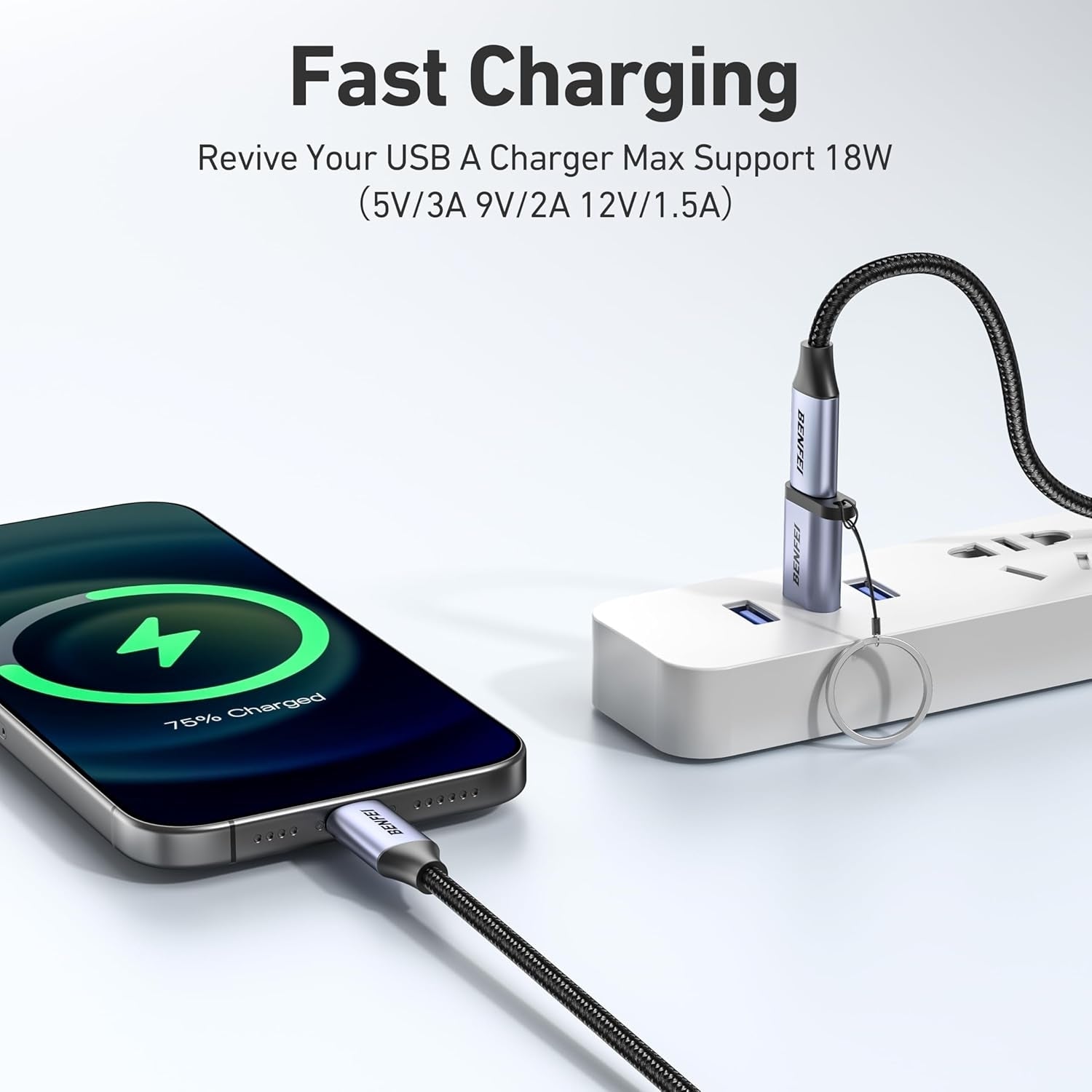 BENFEI 407GY 2-Pack USB Type-A to USB-C Adapter Male to Female Supporting 5V 3A Charging and 10Gbps Data Transmit 5
