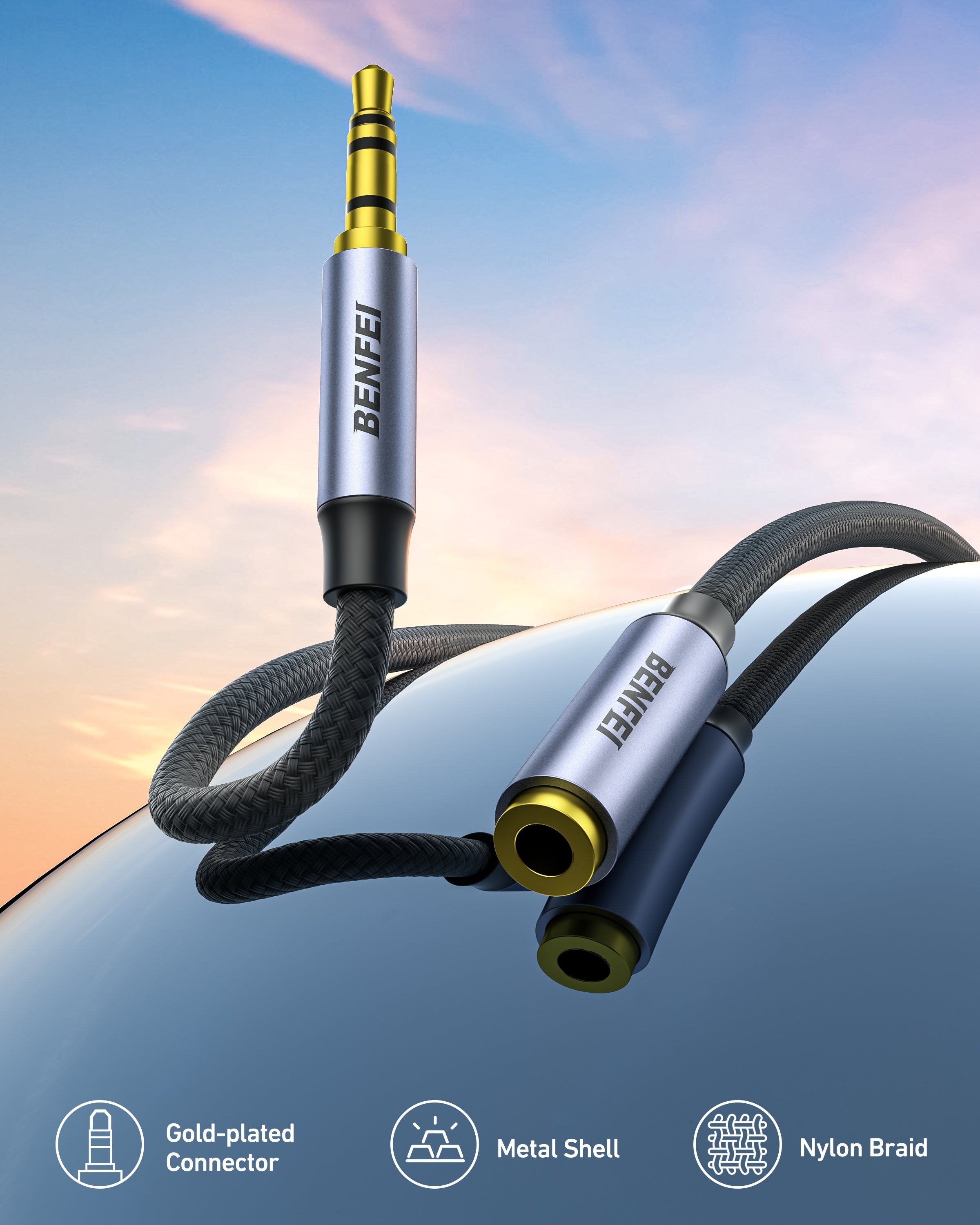 BENFEI 421GY 2M 3.5mm Male to Female AUX Extension Cable, TRRS 4-Pole Stereo Audio Jack Cord for Headphones, Microphone, Smartphones, PC, Laptop, Speakers 5