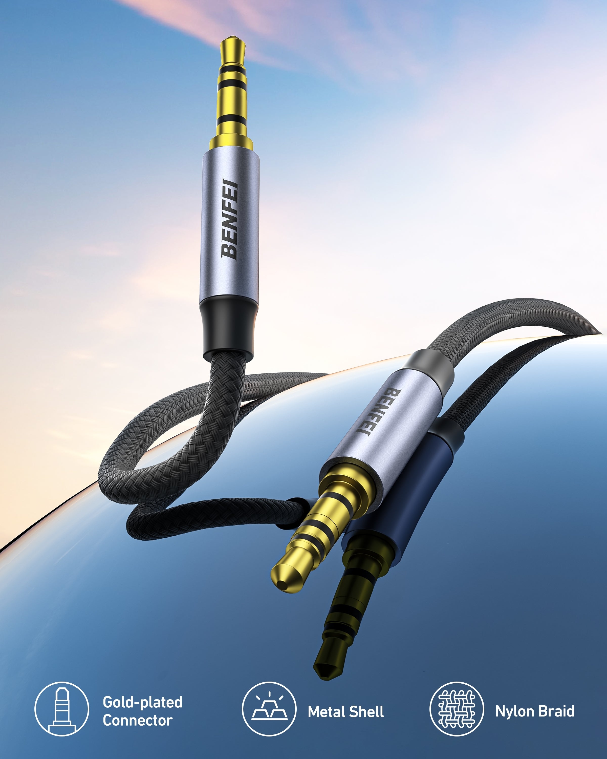 BENFEI 427GY 5M 3.5mm TRRS Male to Male Audio Cable, 4-Pole Stereo Mic Aux Cable, Nylon Braided Headphone Jack Cord 3