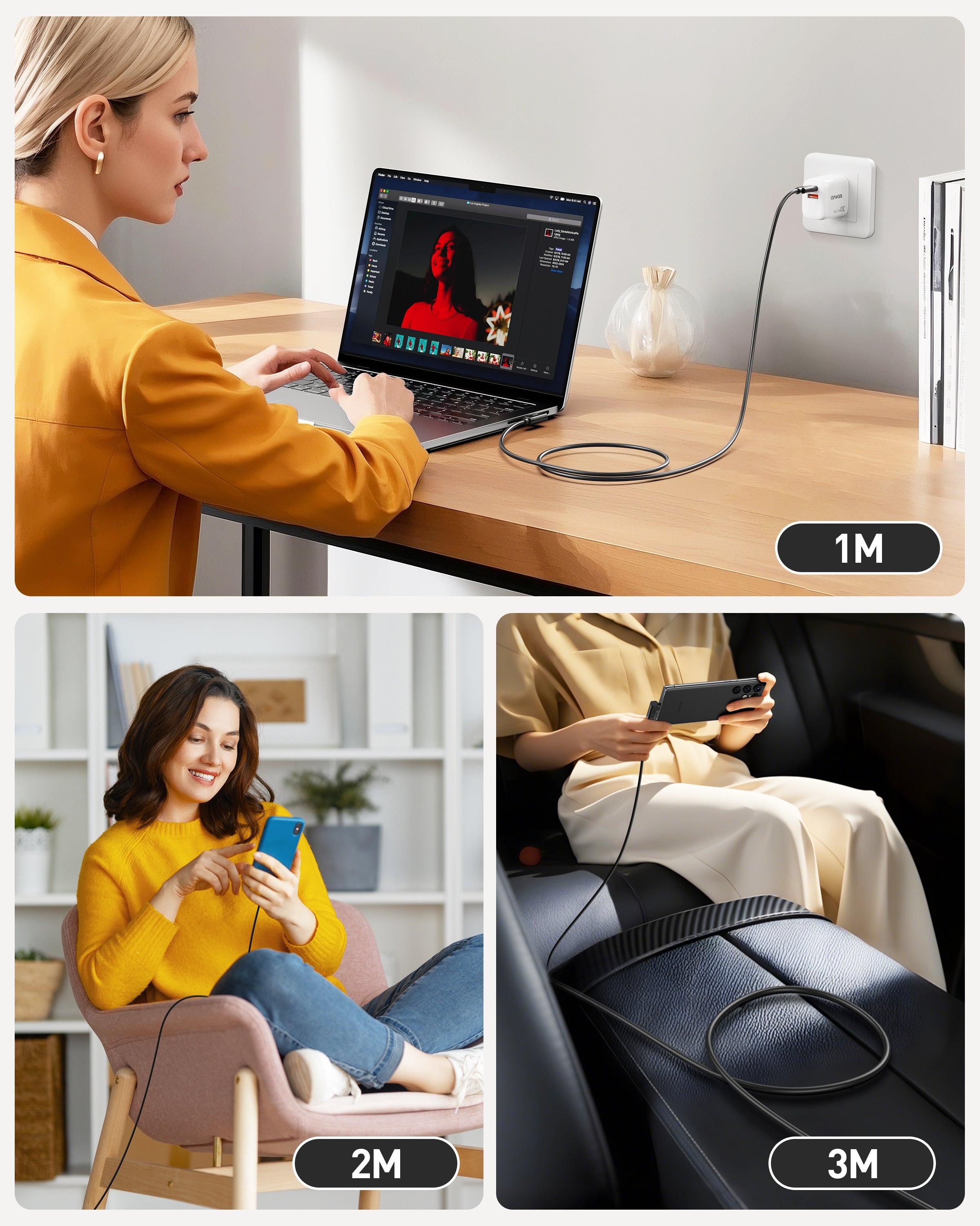 BENFEI 428BK-1M USB C to Right Angle USB C Cable , 90-dgree Angled USB 2.0 Type C Charger Cable, 3A Fast Charging & 480Mbps Data Sync, Durable PVC 4