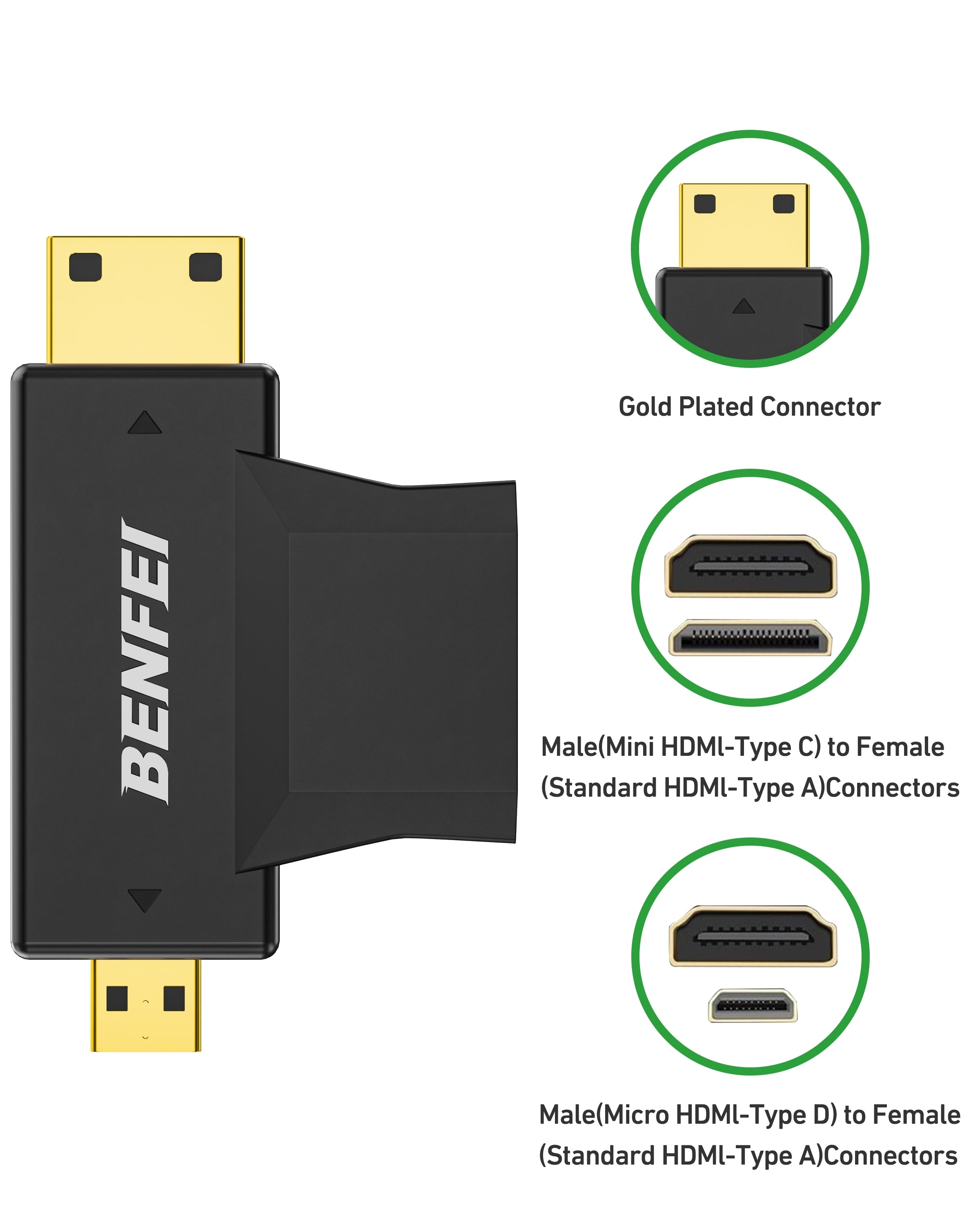 BENFEI 434BK Micro HDMI + Mini HDMI male to HDMI female Adapter 4