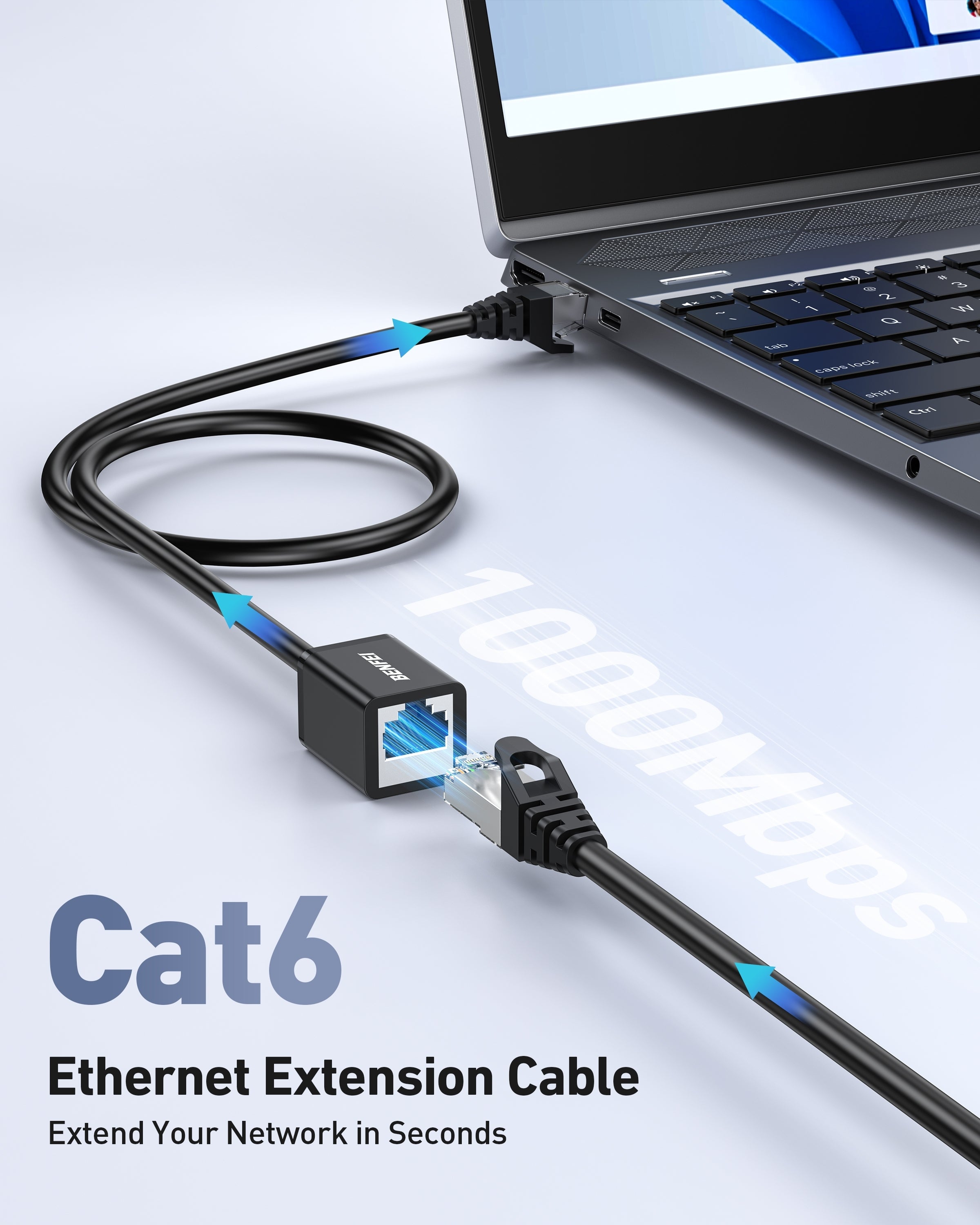 BENFEI 435BK-1M RJ45 Extension Male/Female Patch cords Cat6 1000Mbps 1M 3