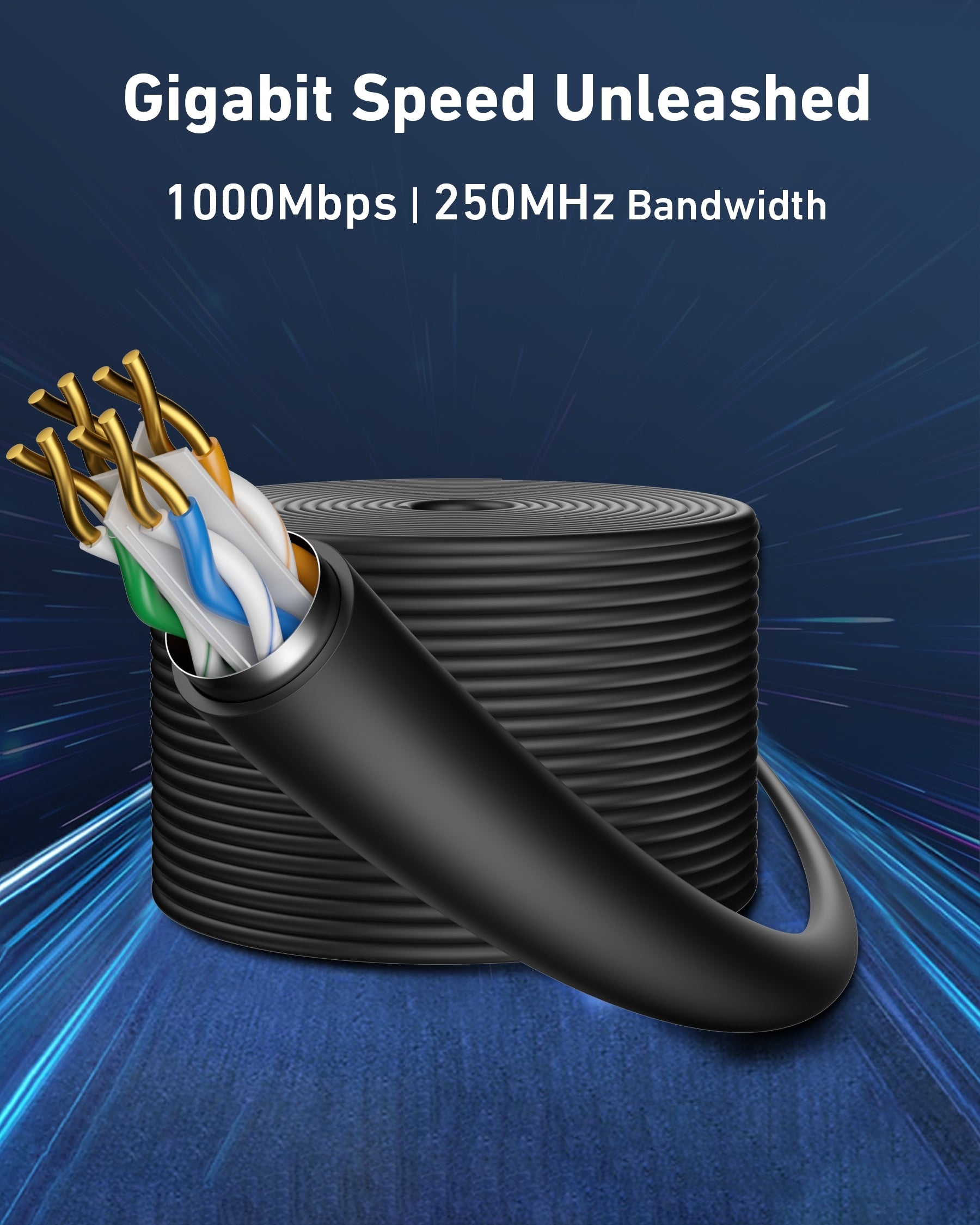 BENFEI 701BL 305M CAT6 UTP 1000Mbps Waterpoof Ethernet Cable 1000FT for Outdoor 6
