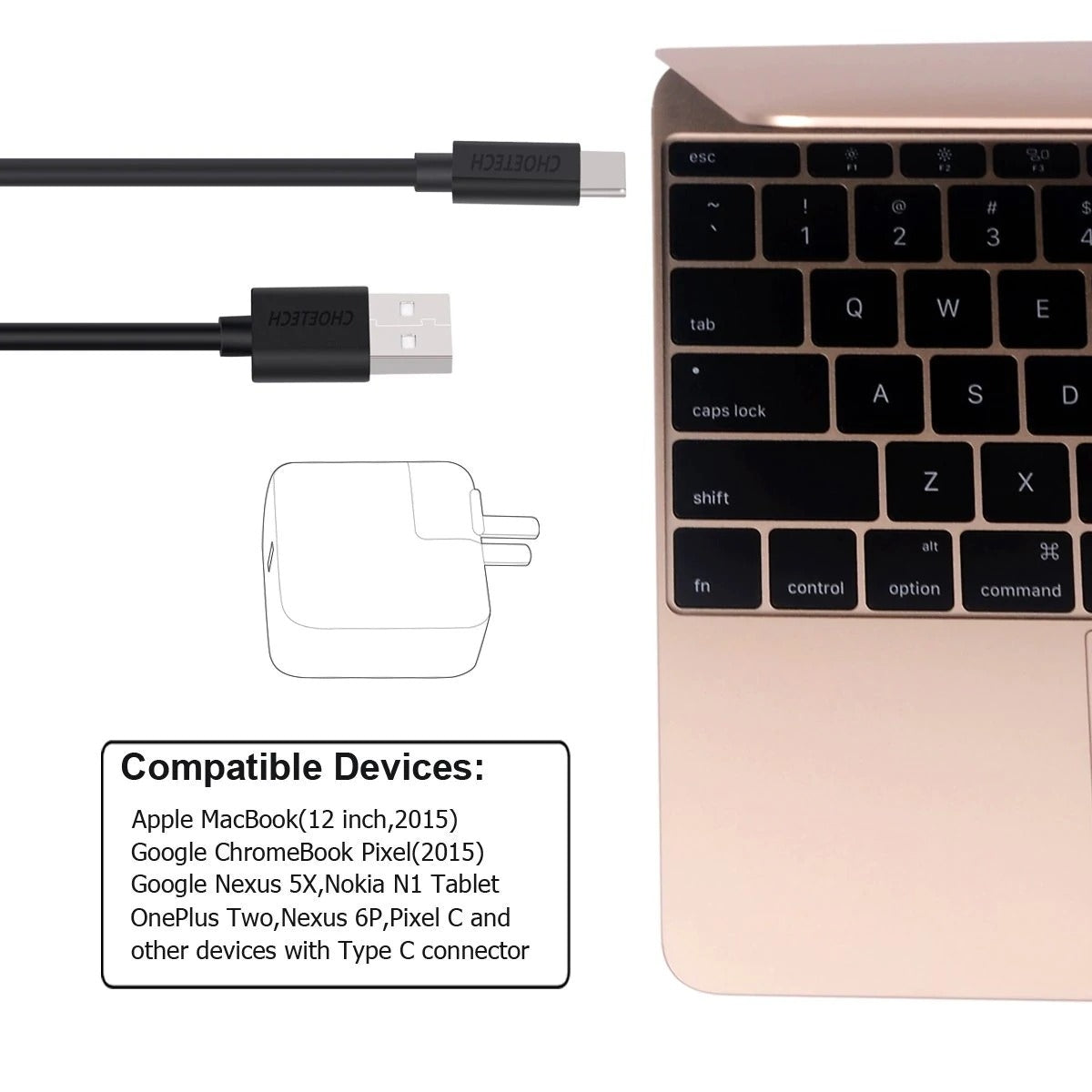 CHOETECH AC0004 USB-A to USB-C Charge & Sync Cable 3M Black 4