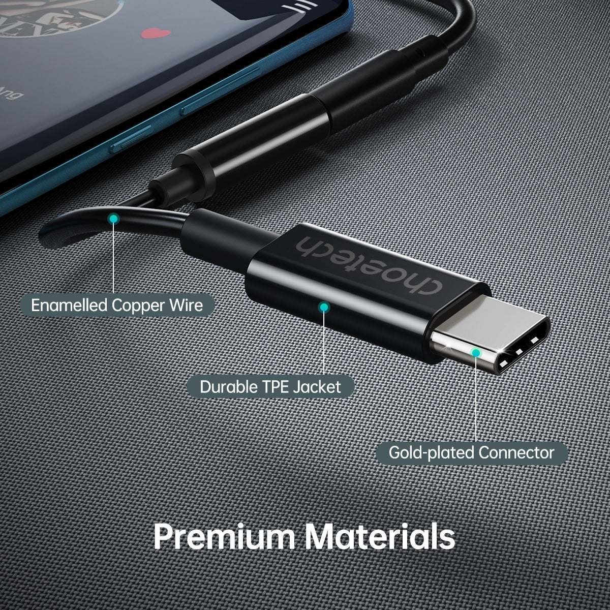 CHOETECH AUX003 USB-C To 3.5mm Headphone Adapter 7