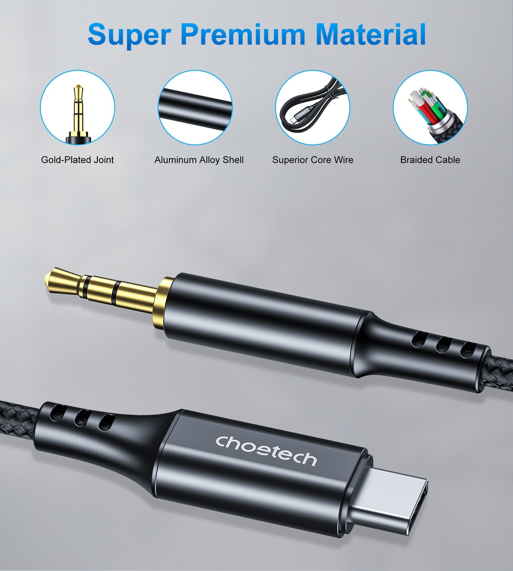 CHOETECH AUX008 Type-C To 3.5mm Audio Cable 2M 5
