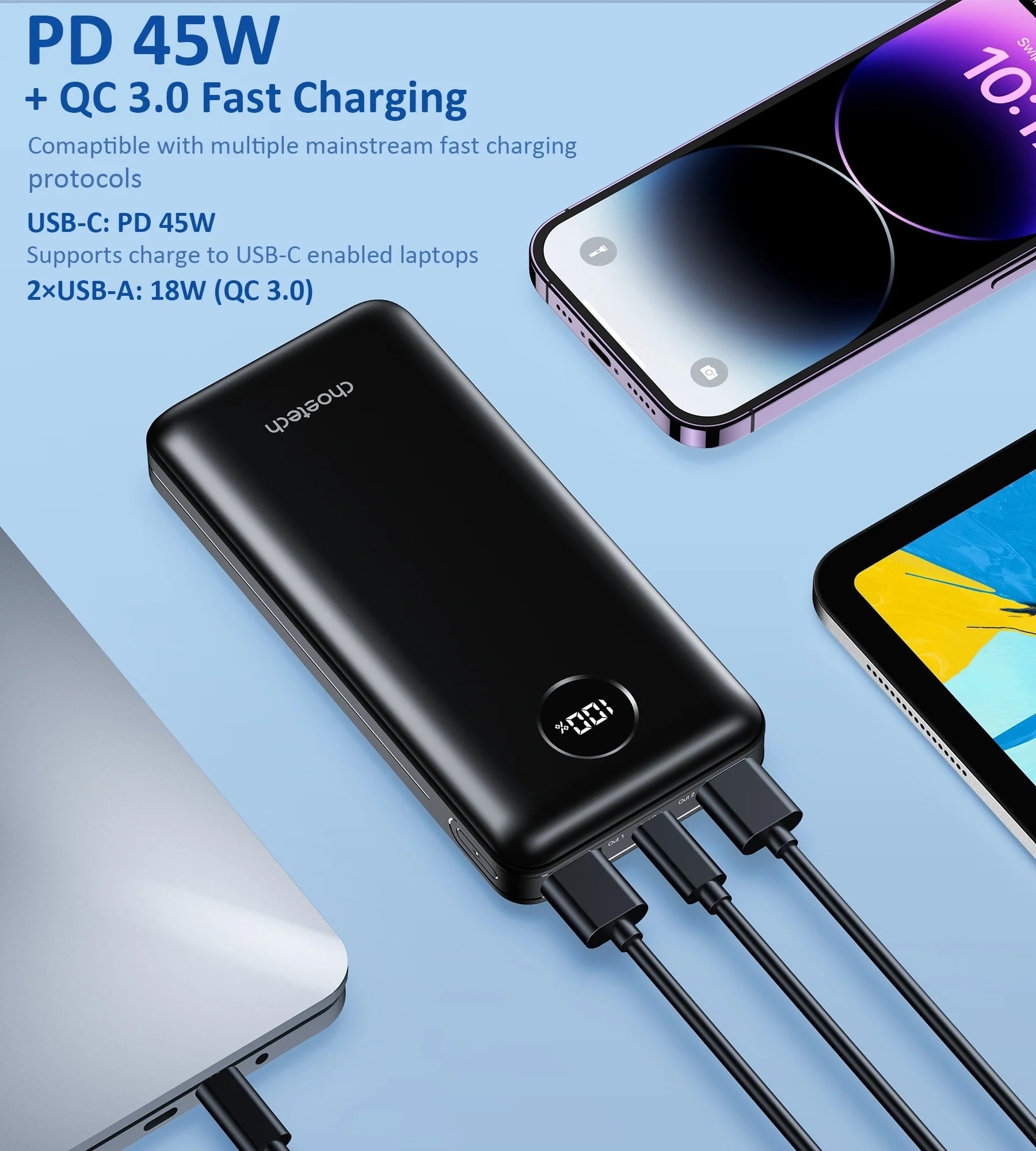 CHOETECH B653 PD45W 20000mAh Power Bank 4