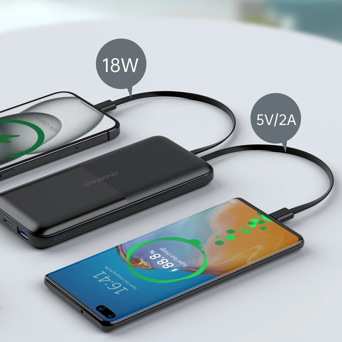 CHOETECH B654 10000mAh Pwer Bank 22.5W USB-A / USB-C / micro USB with built-in USB-C / Lightning cable - black 5