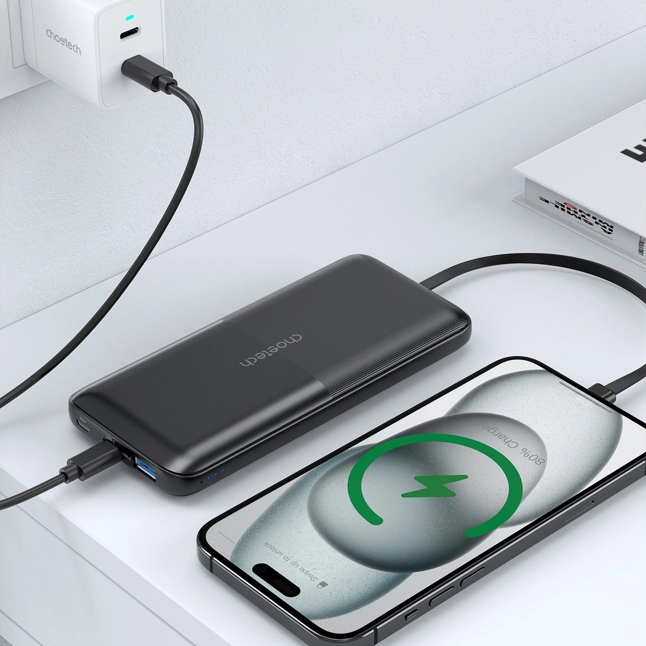 CHOETECH B654 10000mAh Pwer Bank 22.5W USB-A / USB-C / micro USB with built-in USB-C / Lightning cable - black 6
