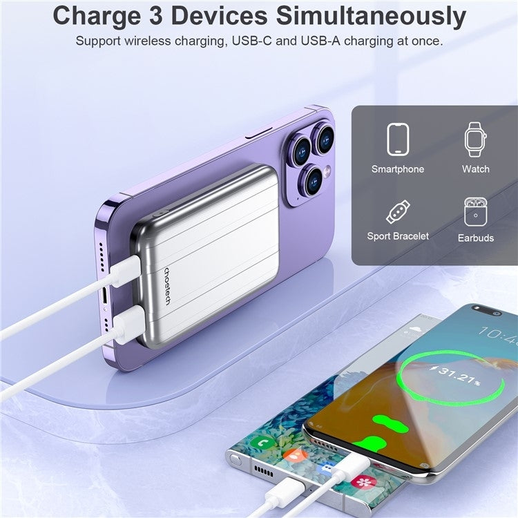 CHOETECH B655-SL 5000mAh Magnetic Wireless Power Bank 10W (Silver) 3
