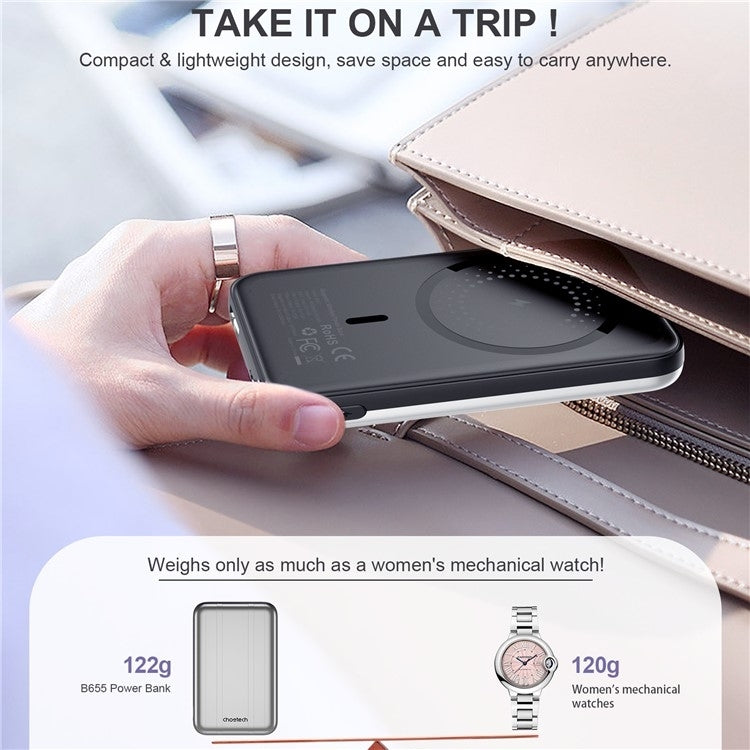 CHOETECH B655-SL 5000mAh Magnetic Wireless Power Bank 10W (Silver) 4