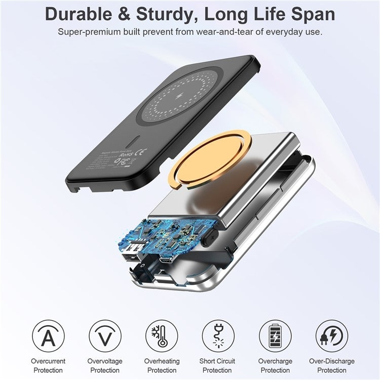 CHOETECH B655-SL 5000mAh Magnetic Wireless Power Bank 10W (Silver) 6