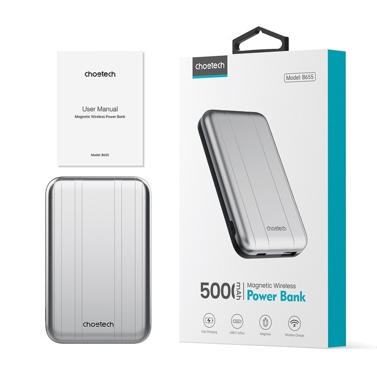CHOETECH B655-SL 5000mAh Magnetic Wireless Power Bank 10W (Silver) 8