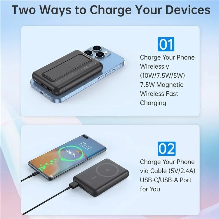 CHOETECH B662-BK USB-A + USB-C + Wireless Magnetic Power bank 5000mAh (Black) 3
