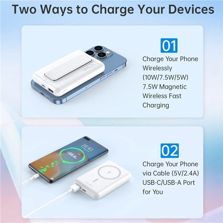 CHOETECH B662-WH USB-A + USB-C + Wireless Magnetic Power bank 5000mAh (White) 4