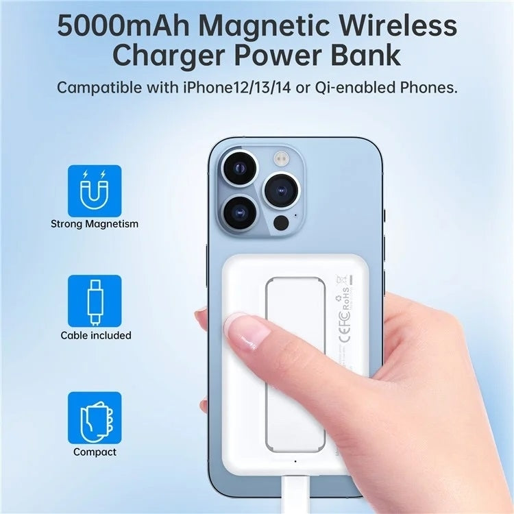 CHOETECH B662-WH USB-A + USB-C + Wireless Magnetic Power bank 5000mAh (White) 5
