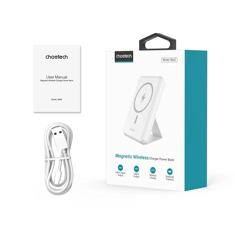 CHOETECH B662-WH USB-A + USB-C + Wireless Magnetic Power bank 5000mAh (White) 9