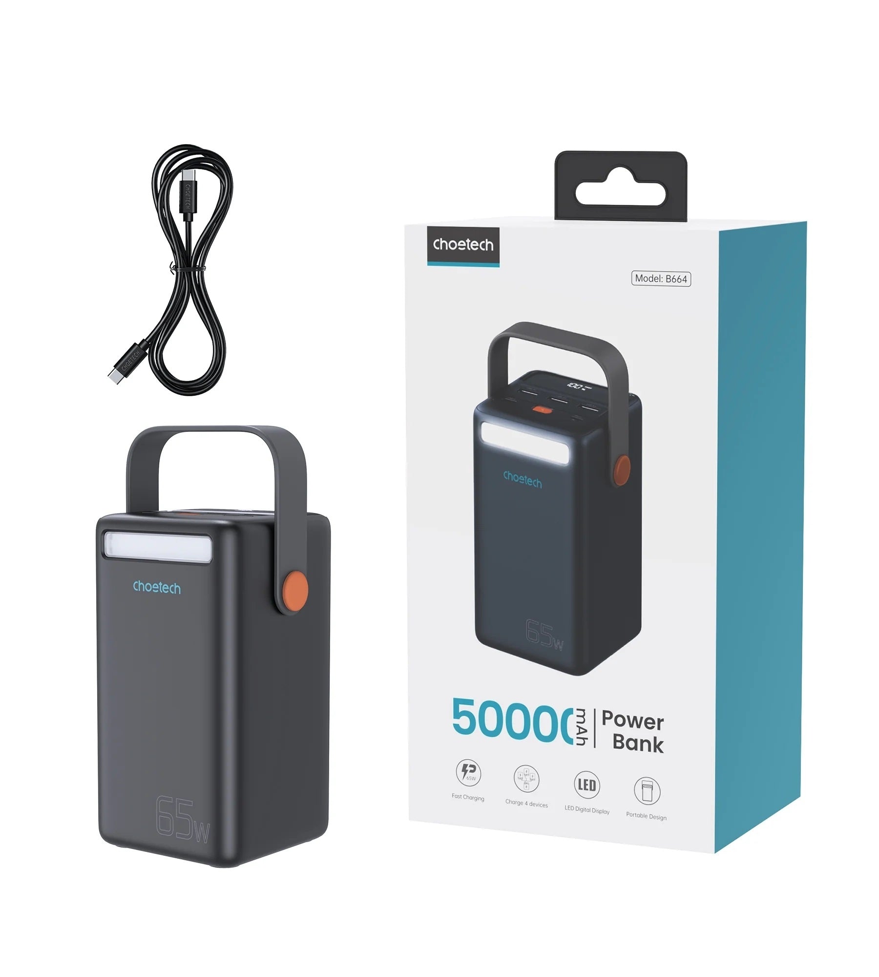 CHOETECH B664 50000mAh PD65W Power Bank with LED Flashlight LCD Display 4