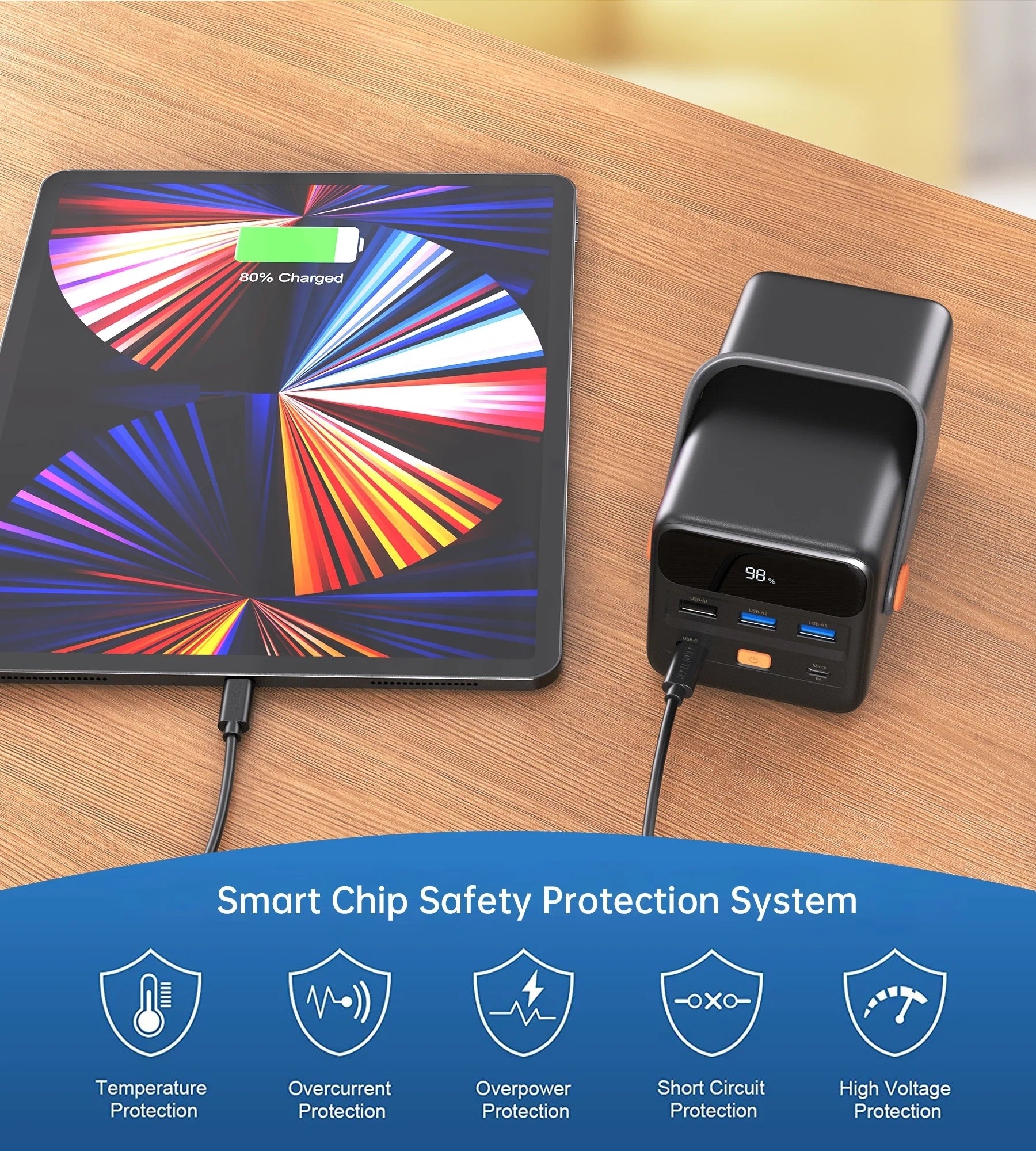 CHOETECH B664 50000mAh PD65W Power Bank with LED Flashlight LCD Display 6