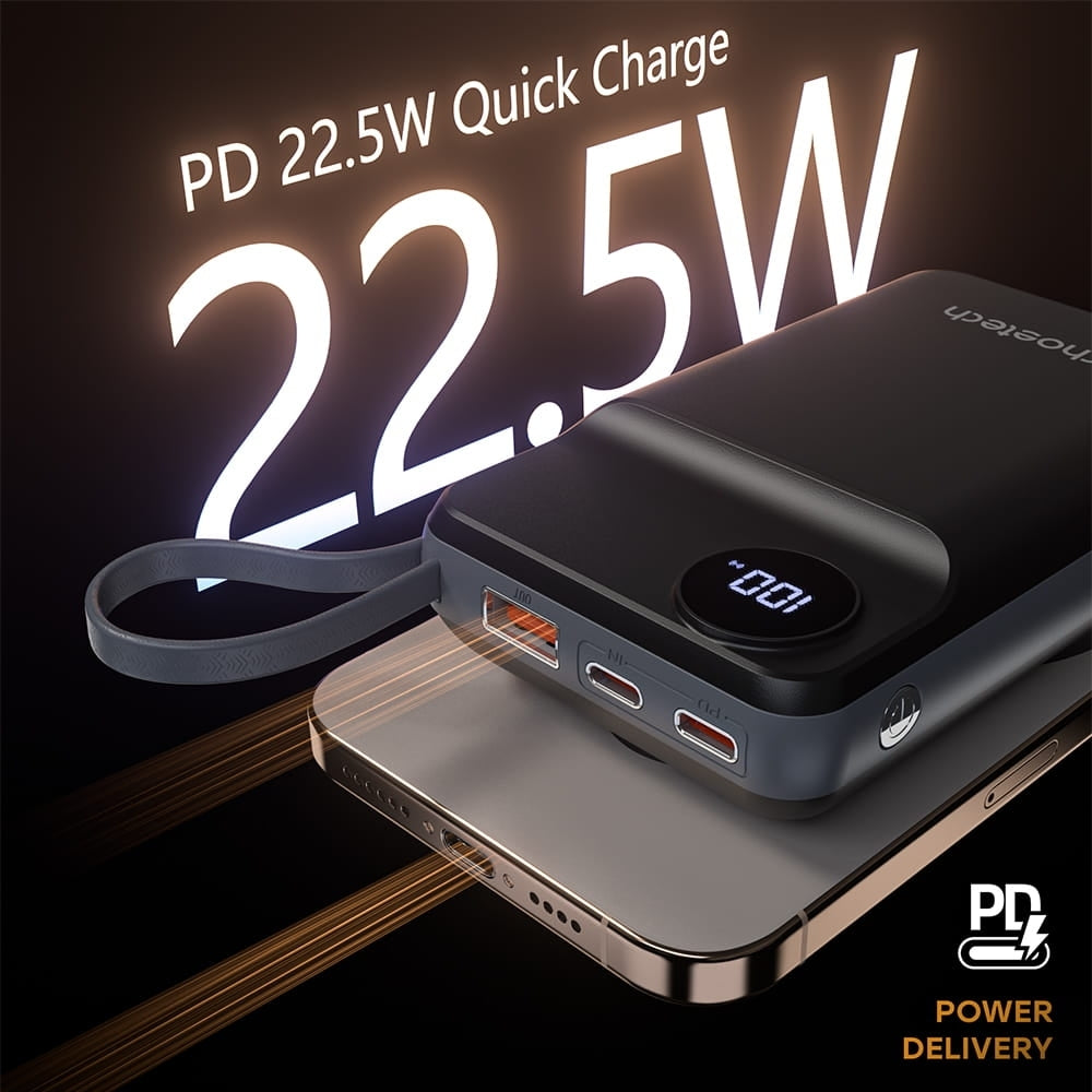CHOETECH B696-BK 20000mAh 22.5W USB-A + USB-C x 2 + MagLeap Wireless Charge Power Bank Black 3