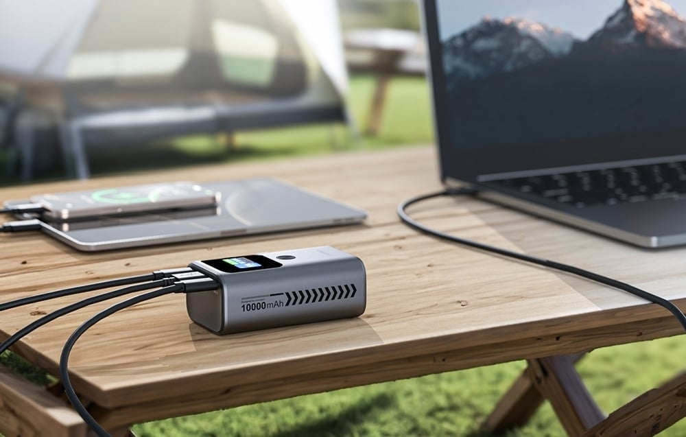CHOETECH B701-GY 10000mAh PD30W USB-A + USB-C x 2, 3-Port & TFT Display Power Bank 5