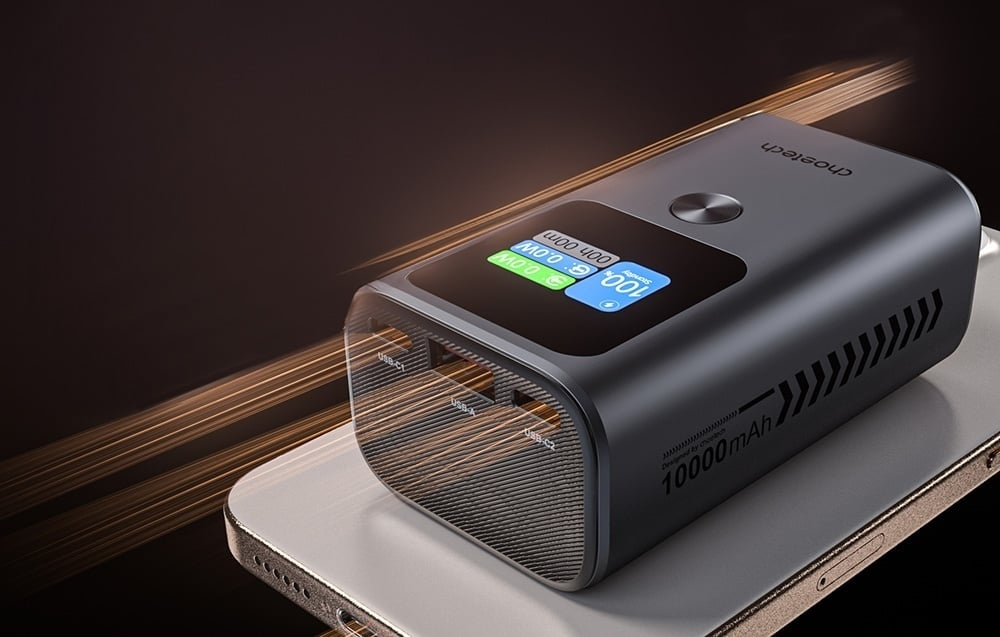 CHOETECH B701-GY 10000mAh PD30W USB-A + USB-C x 2, 3-Port & TFT Display Power Bank 6