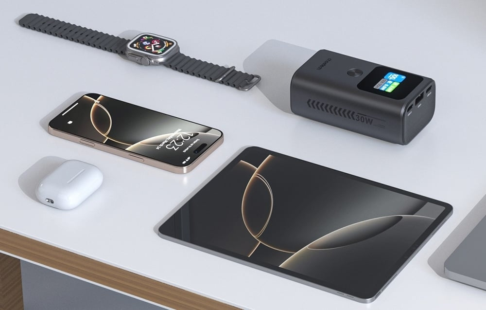 CHOETECH B701-GY 10000mAh PD30W USB-A + USB-C x 2, 3-Port & TFT Display Power Bank 7