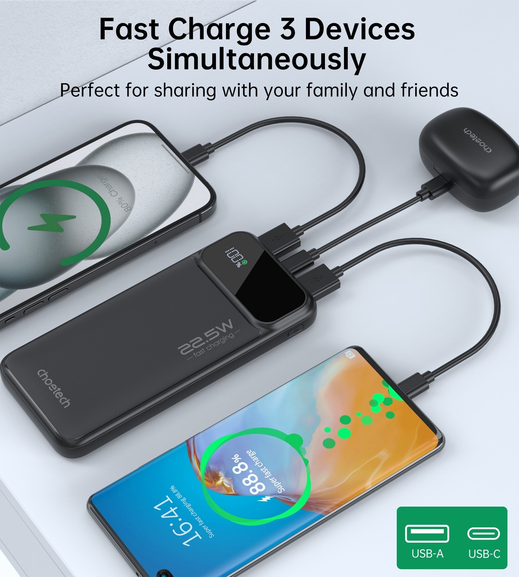 CHOETECH B728 10000mAh Power Bank PD22.5W with Digital Display 7