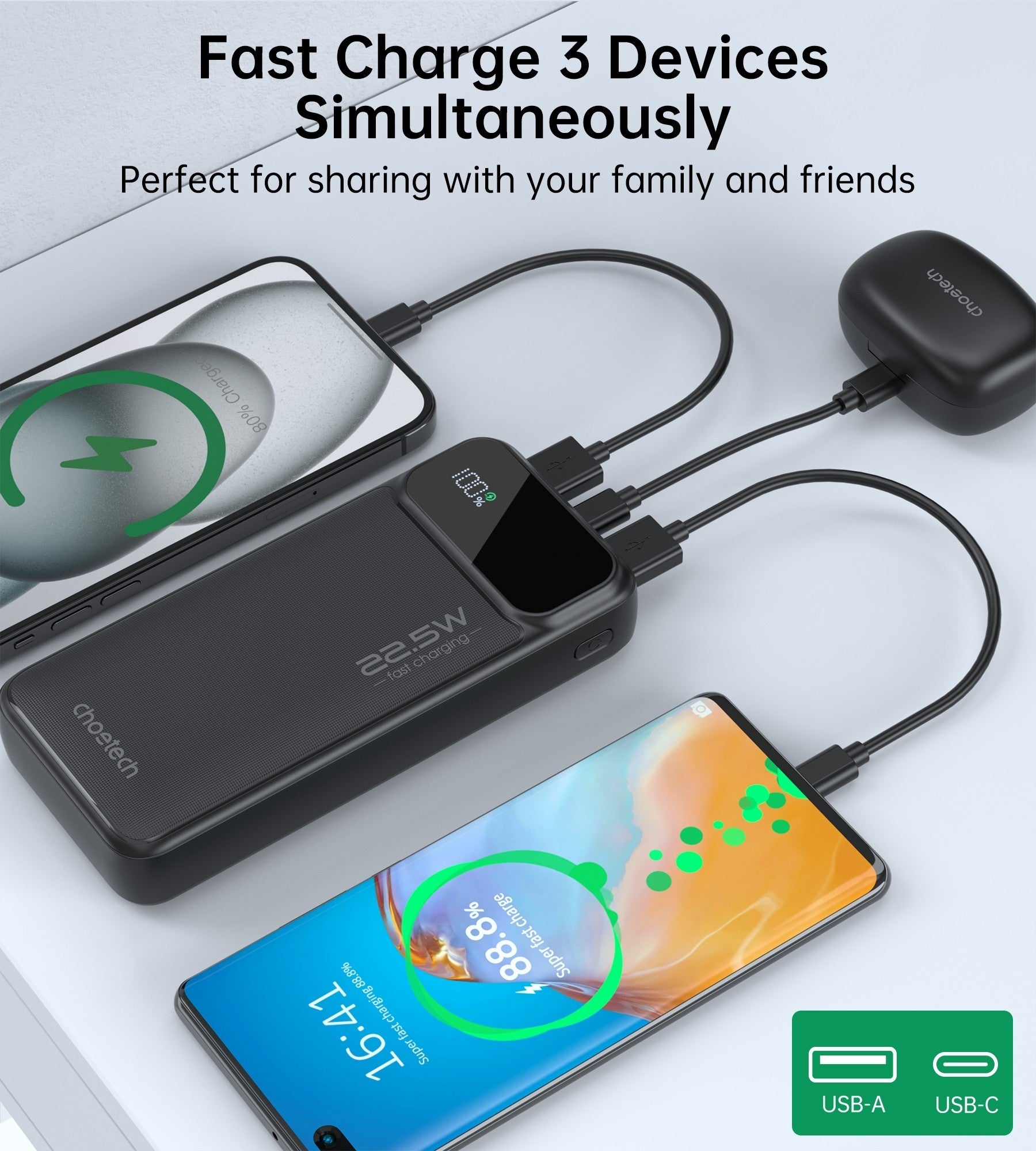 CHOETECH B729 20000mAh Power Bank PD22.5W with Digital Display 9